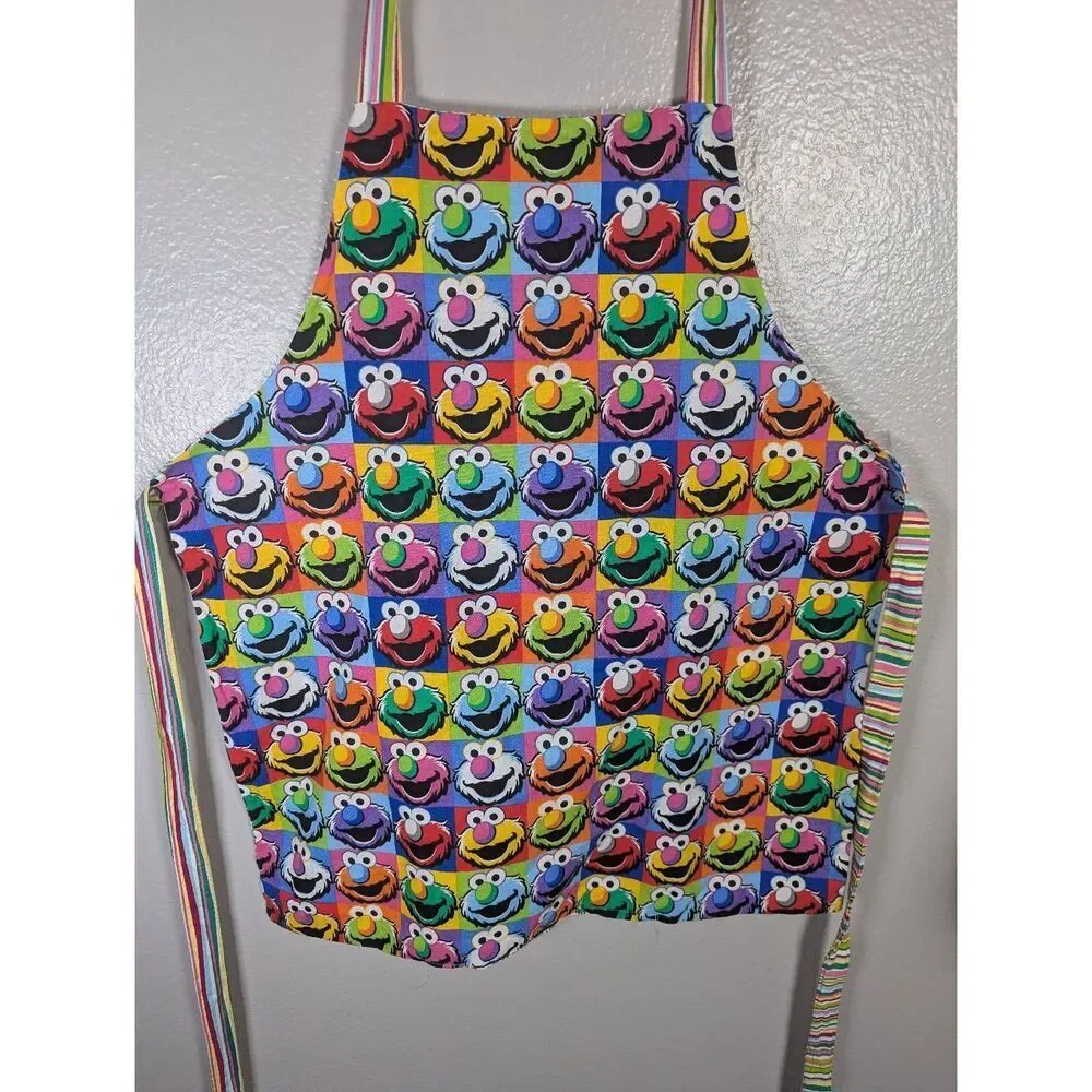Custom Handmade Elmo Op art pop multicolor rainbow apron smock one size